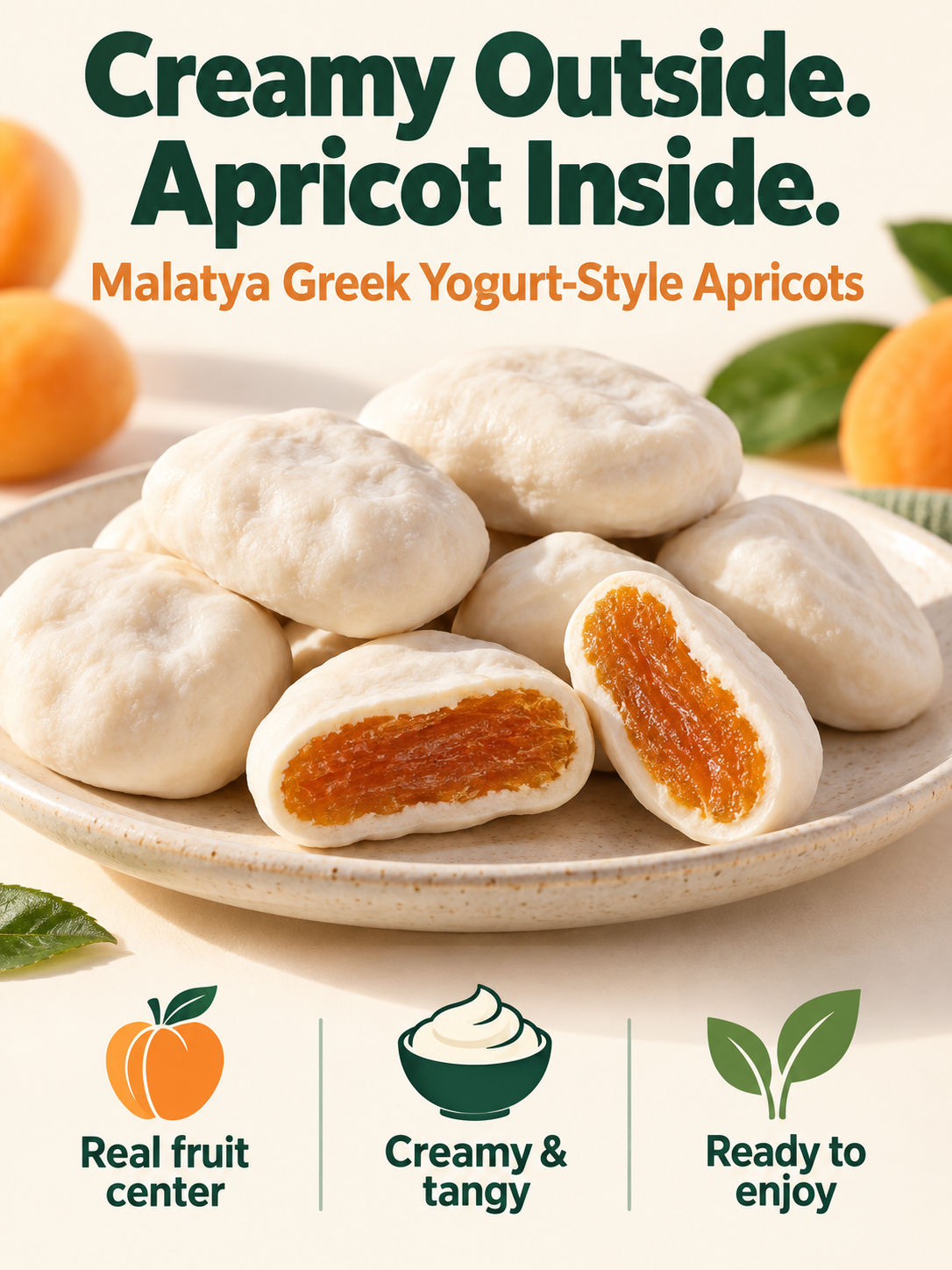 🍑  Creamy Yogurt-Coated Turkish Apricots🤍